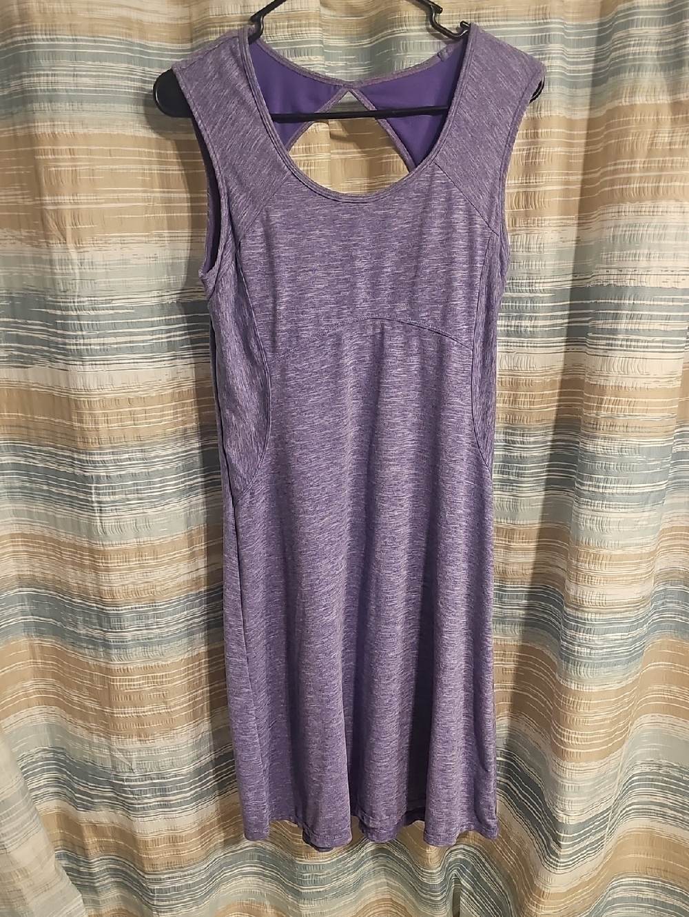 Prana Calico Purple Knit  Dress W/ Keyhole Back And Shelf Bra